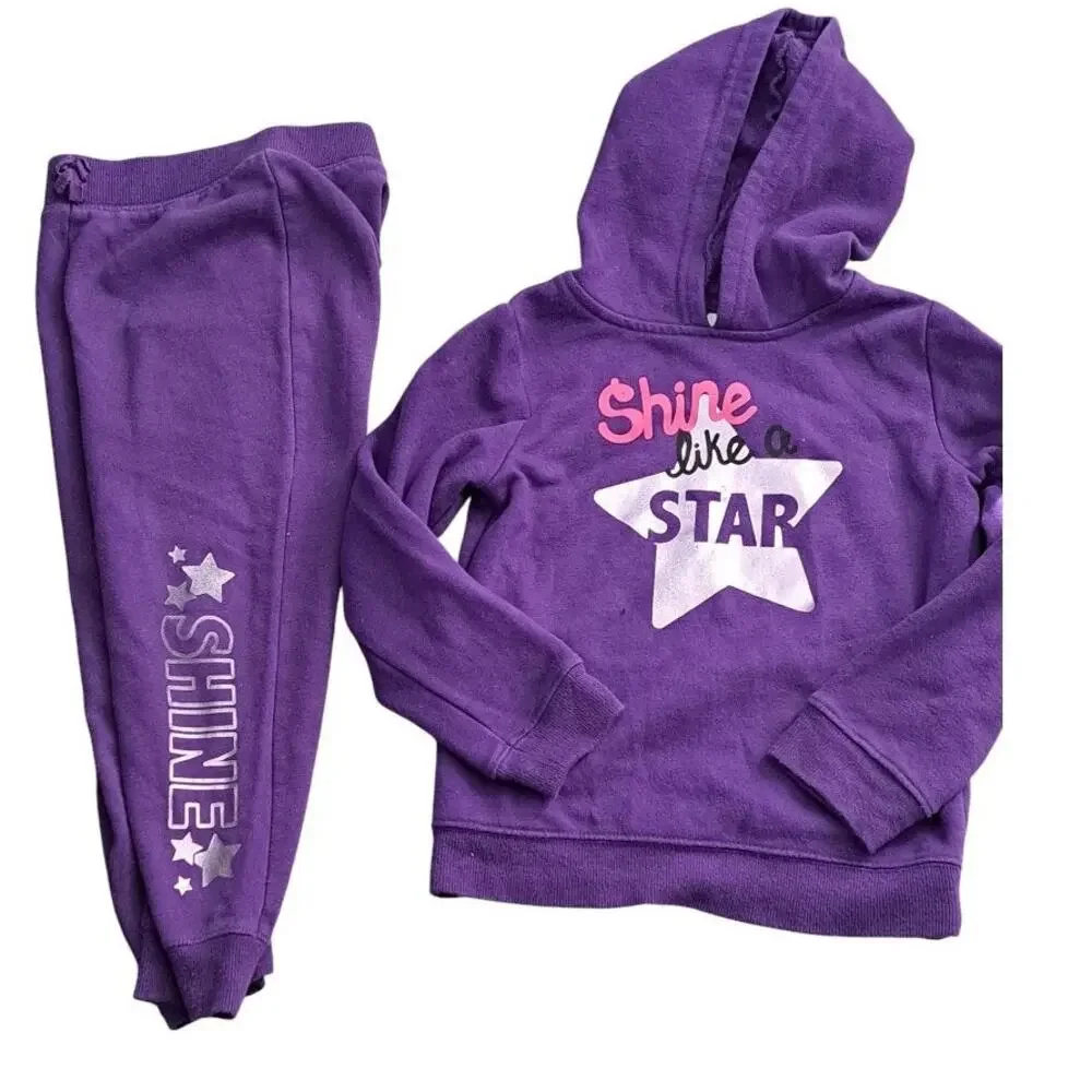 2 For $5 Sale Purple Shine Like A Star Hoodie And Sweatpants Set Girl's Size 5